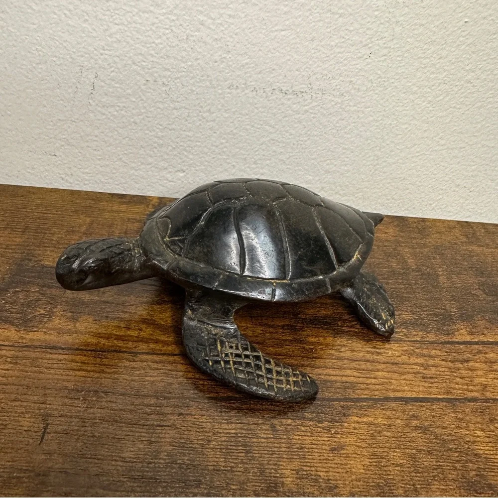 Vintage Cast Metal Sea Turtle Figurine Nautical Coastal Beach Decor Statue